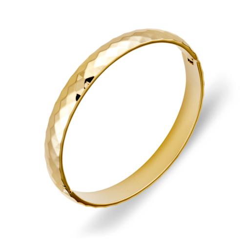 STAINLESS STEEL GOLD PLATED OPEN HAMMERED BANGLE