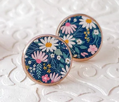 NATALIA NAVY FLORAL STUDS ROSE GOLD SILVER