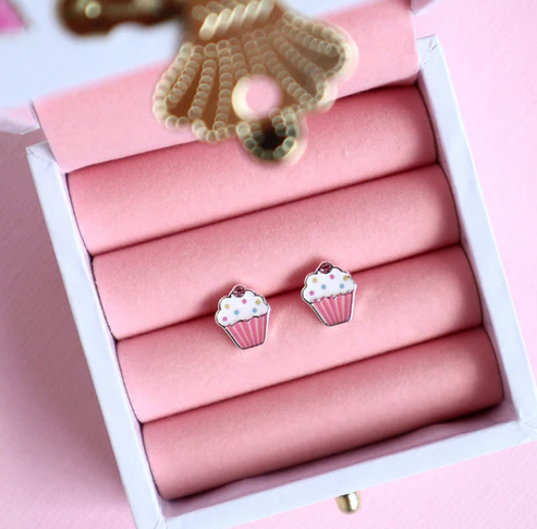 TEA PARTY CUPCAKE EARRINGS IN BUNNY BOX