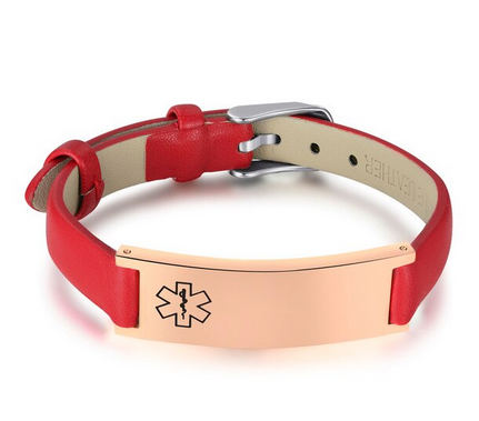 RED LEATHER MEDI ALERT BRACELET